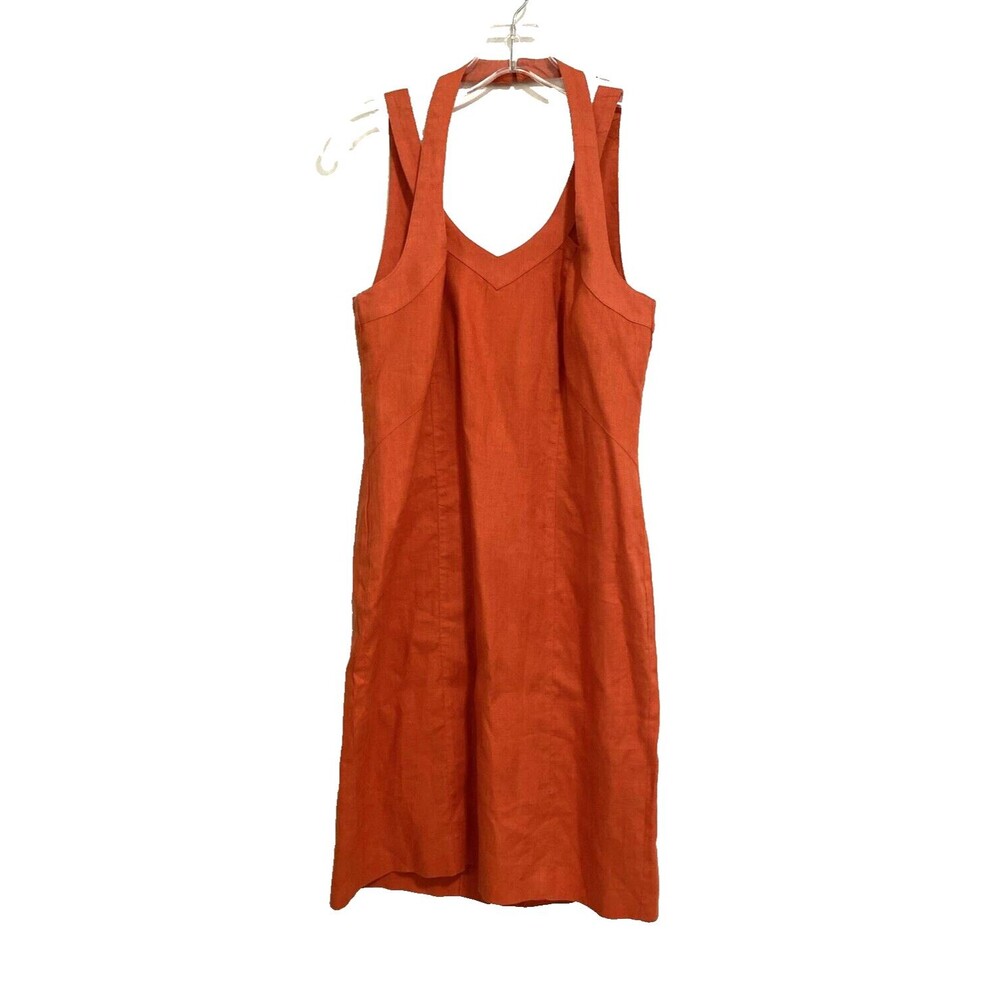 Philosophy Dress Size 4 Sleeveless Knee Lenght Orange Straps Zip Linen Slit